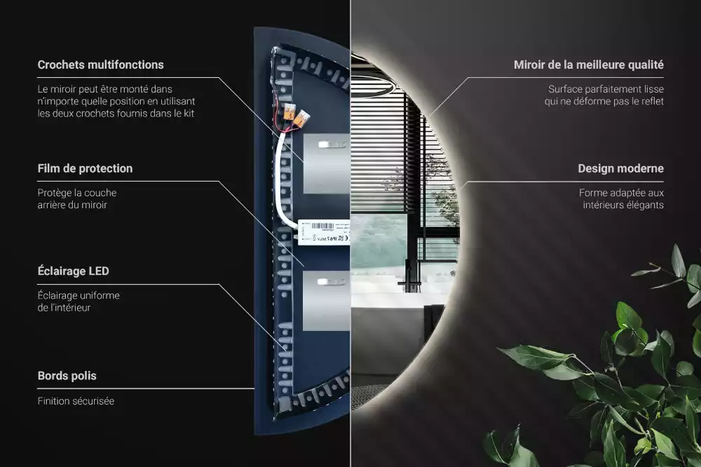 Oglindă semicirculară cu LED accesoriu stilat