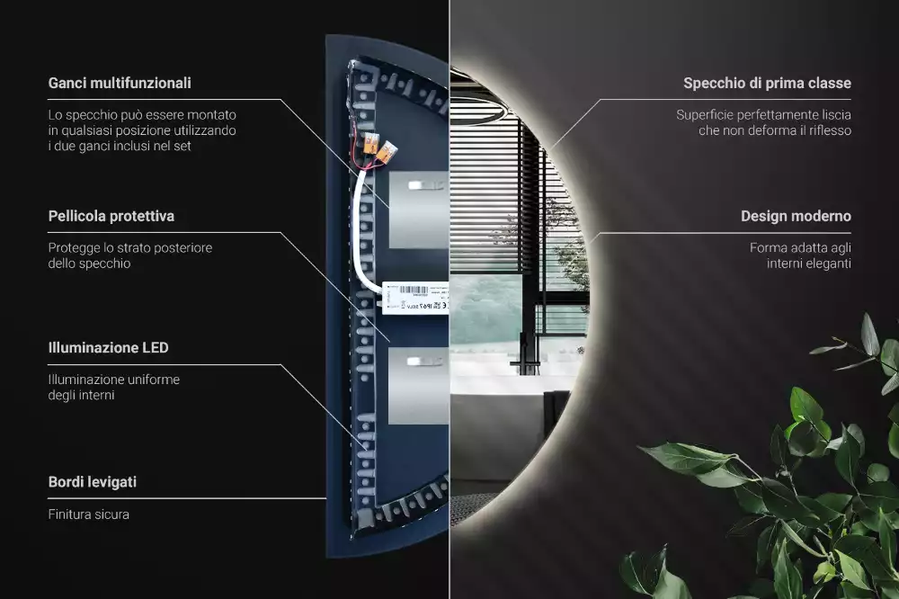 Oglindă semicirculară cu LED accesoriu stilat