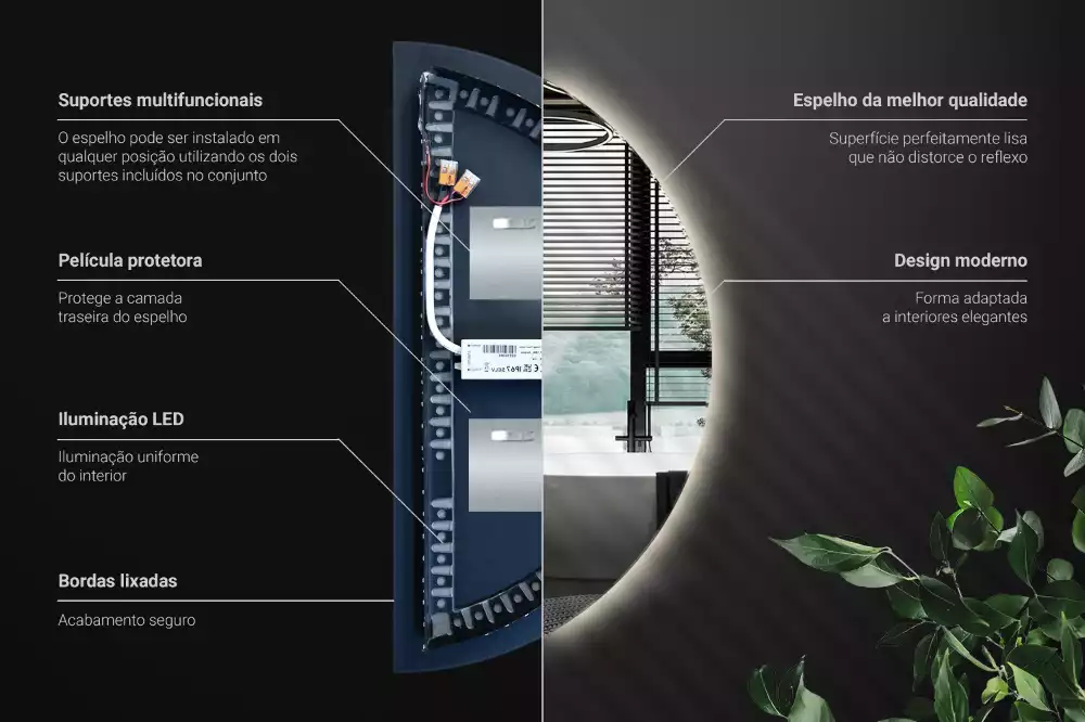 Oglindă semicirculară cu LED accesoriu stilat