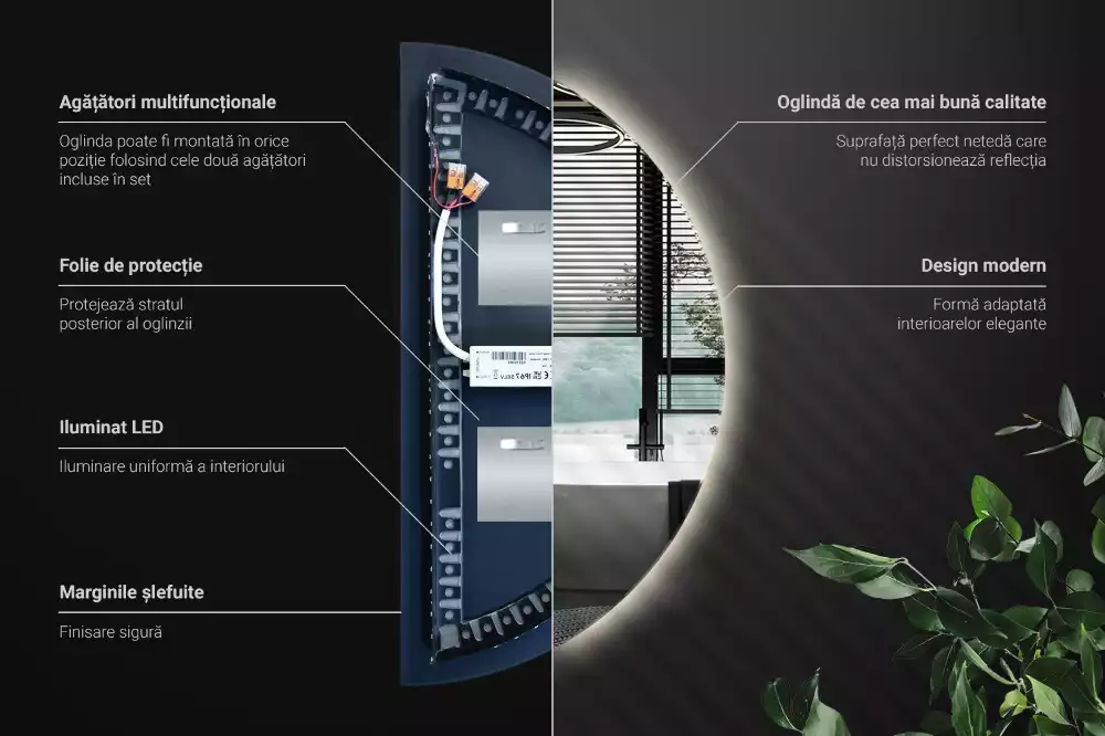 Oglindă semicirculară cu LED accesoriu stilat