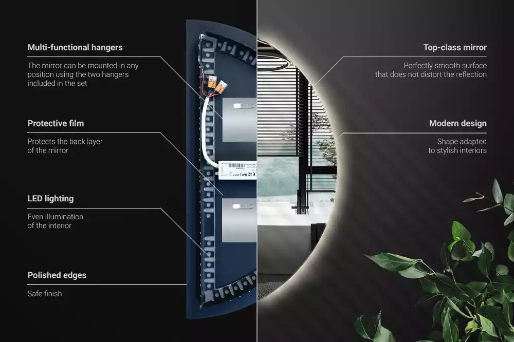 Oglindă semicirculară cu LED accesoriu stilat
