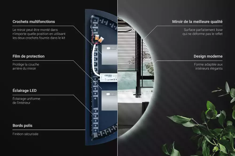 Oglindă semicirculară cu LED accesoriu stilat