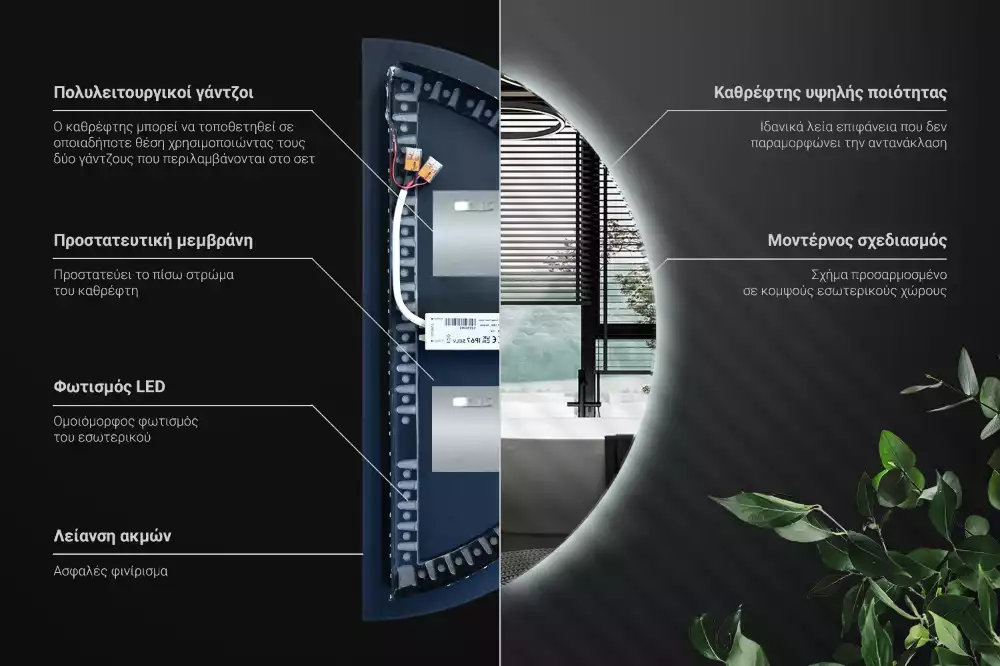 Oglindă semicirculară cu LED accesoriu stilat