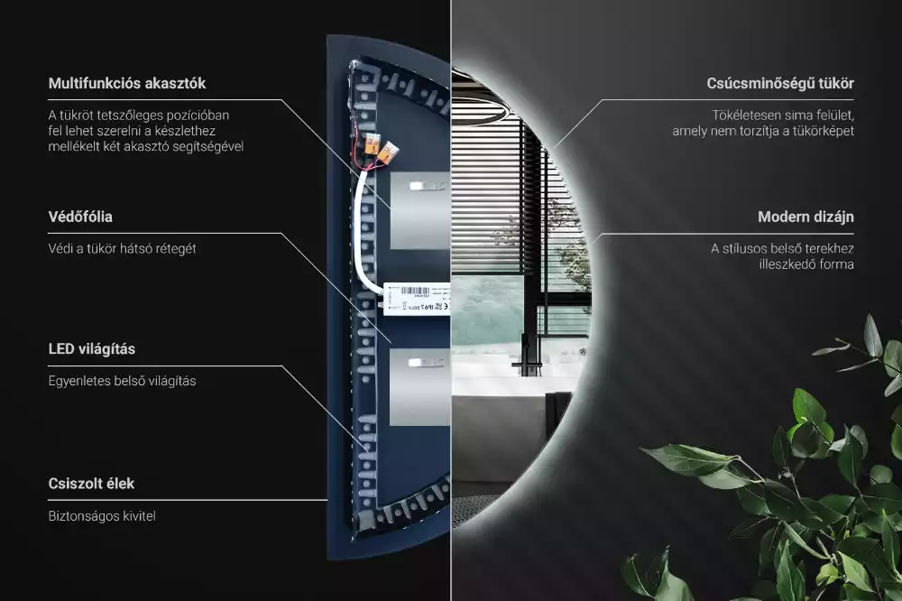 Oglindă semicirculară cu LED accesoriu stilat