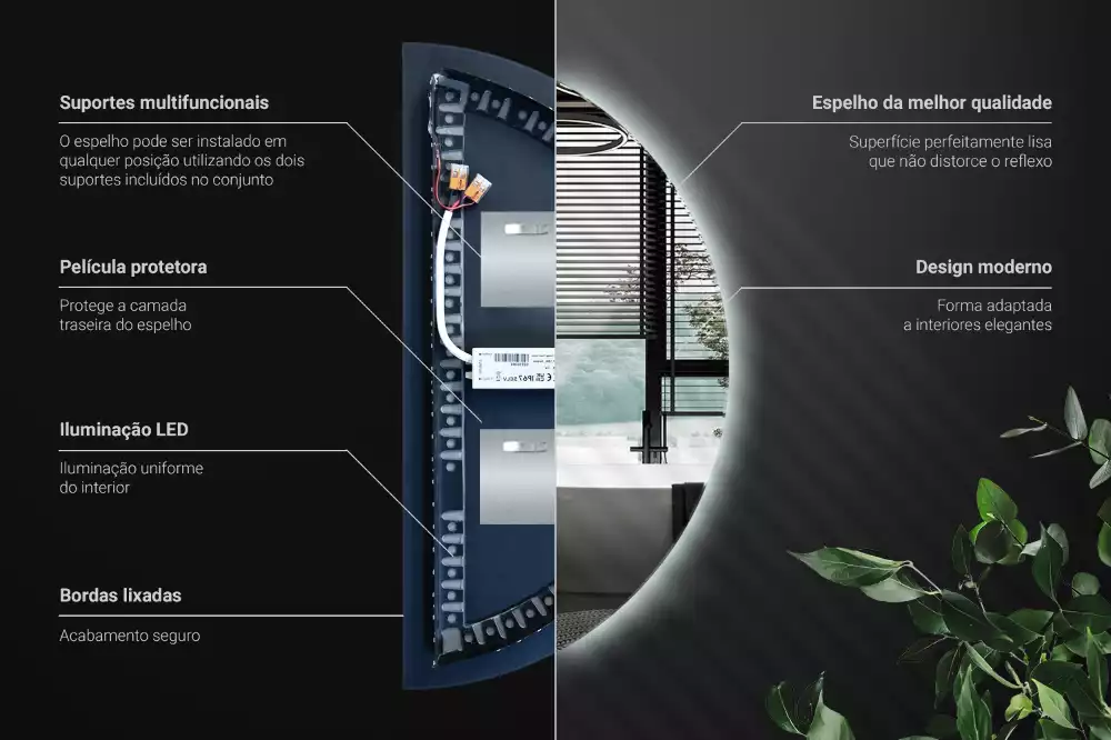 Oglindă semicirculară cu LED accesoriu stilat