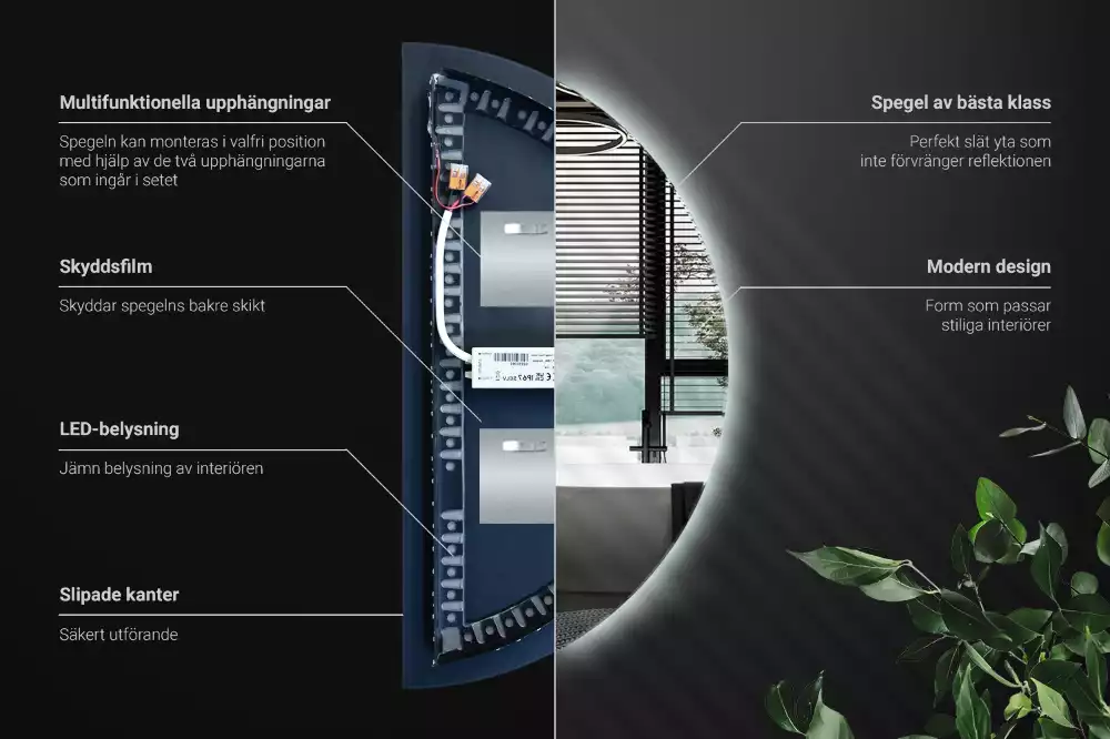 Oglindă semicirculară cu LED accesoriu stilat