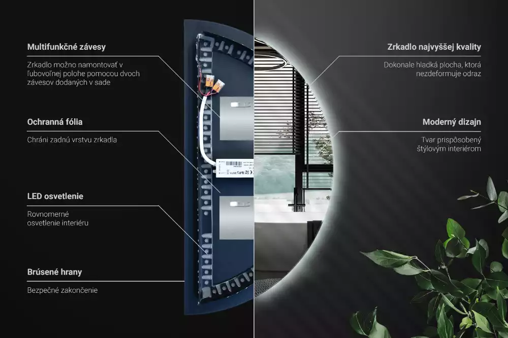 Oglindă semicirculară cu LED accesoriu stilat