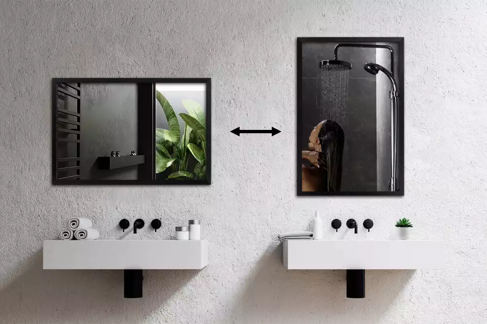 Oglindă dreptunghiulară perete cu cadru negru