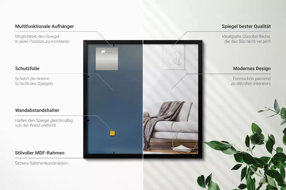 Oglindă dreptunghiulară perete cu cadru negru