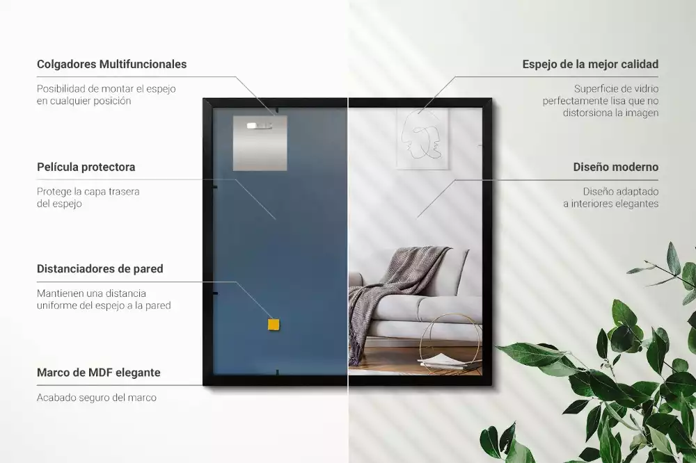 Oglindă dreptunghiulară perete cu cadru negru