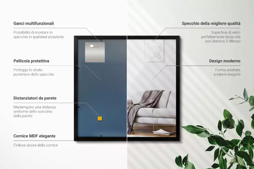 Oglindă dreptunghiulară perete cu cadru negru