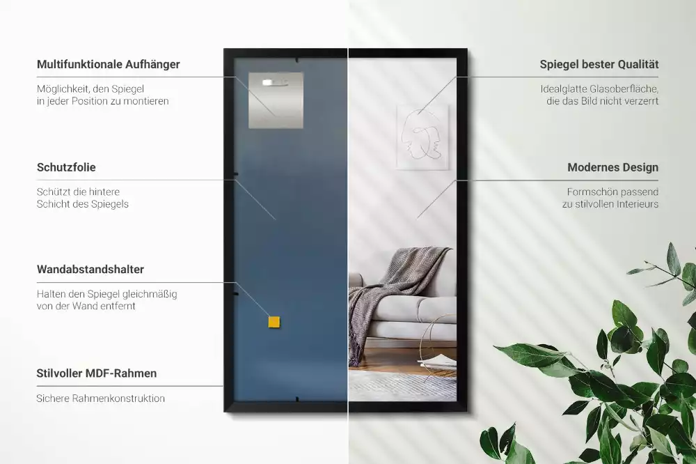 Oglindă dreptunghiulară perete cu cadru negru