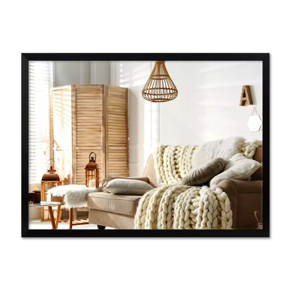 Oglindă dreptunghiulară perete cu cadru negru