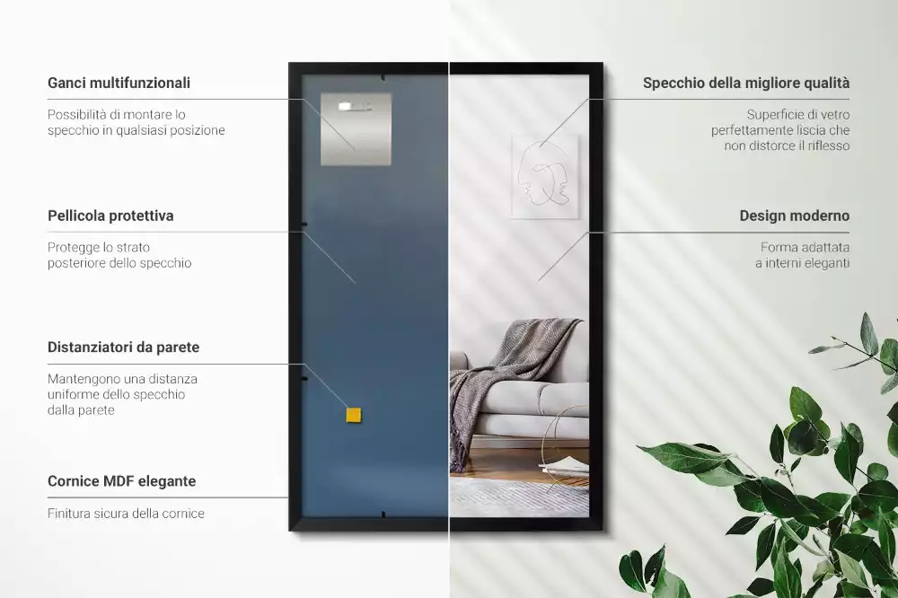 Oglindă dreptunghiulară perete cu cadru negru