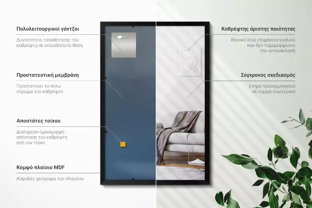 Oglindă dreptunghiulară perete cu cadru negru