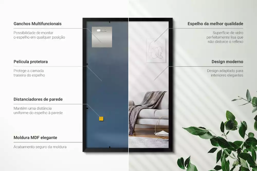 Oglindă dreptunghiulară perete cu cadru negru