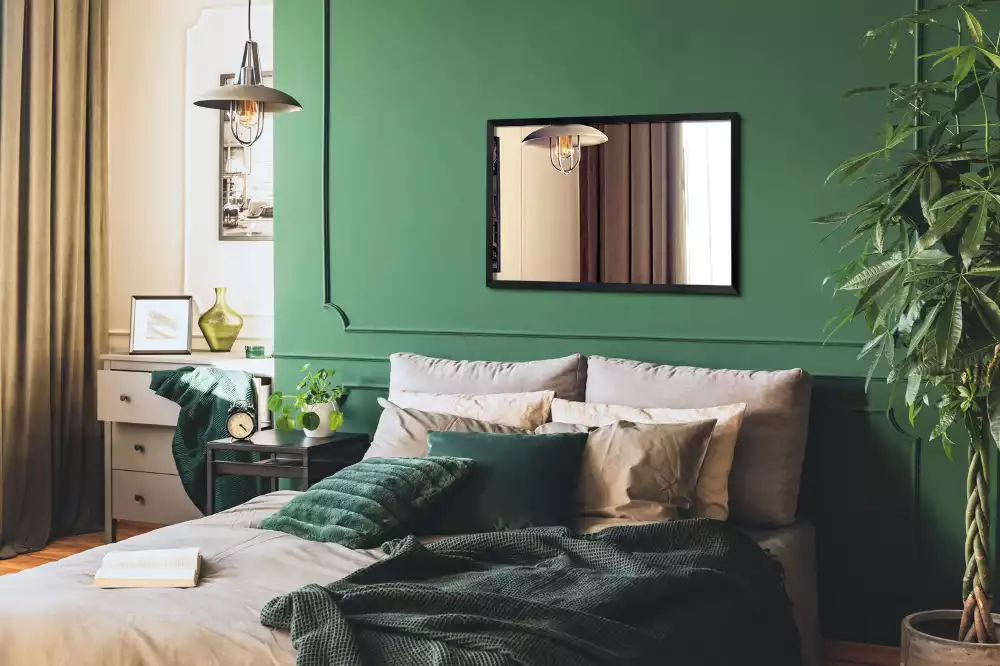 Oglindă dreptunghiulară perete cu cadru negru