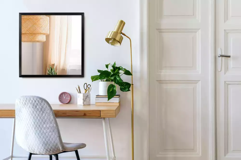 Oglindă dreptunghiulară perete cu cadru negru