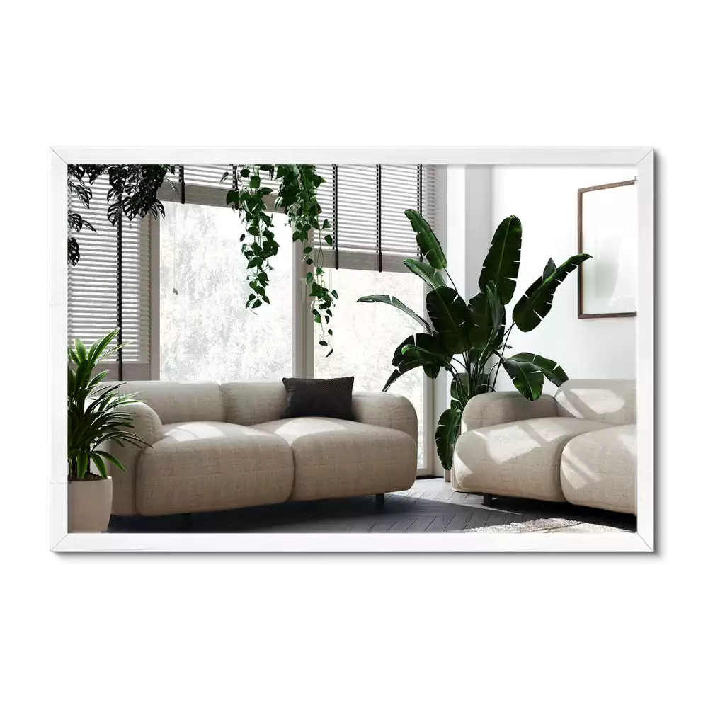 Oglindă dreptunghiulară decorativă cu ramă albă