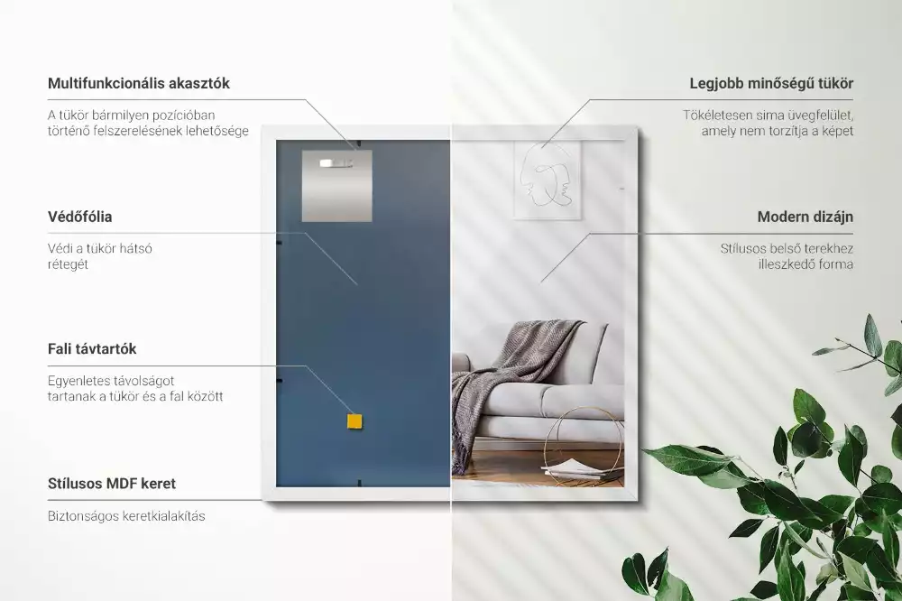 Oglindă dreptunghiulară decorativă cu ramă albă