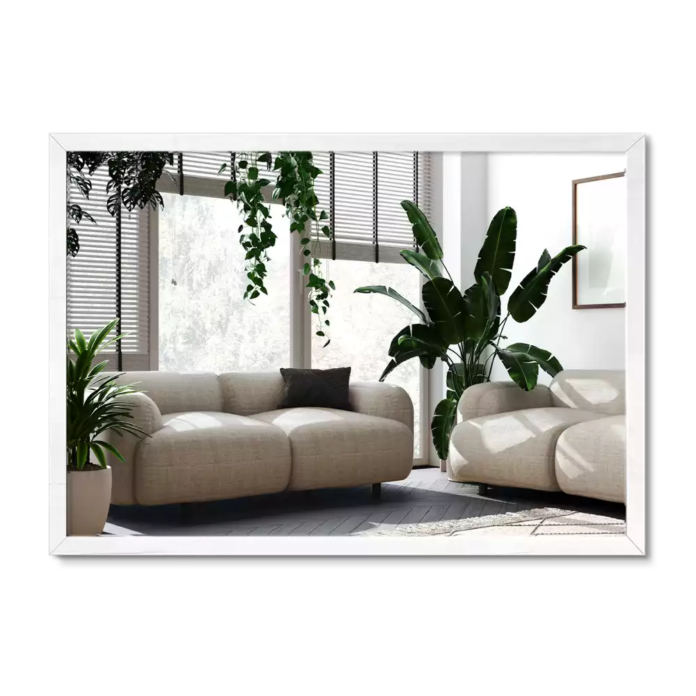 Oglindă dreptunghiulară decorativă cu ramă albă