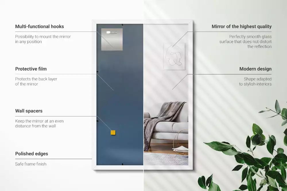 Oglindă dreptunghiulară decorativă cu ramă albă