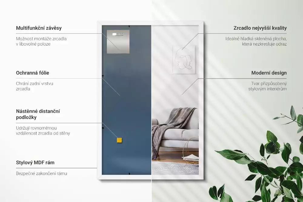 Oglindă dreptunghiulară decorativă cu ramă albă
