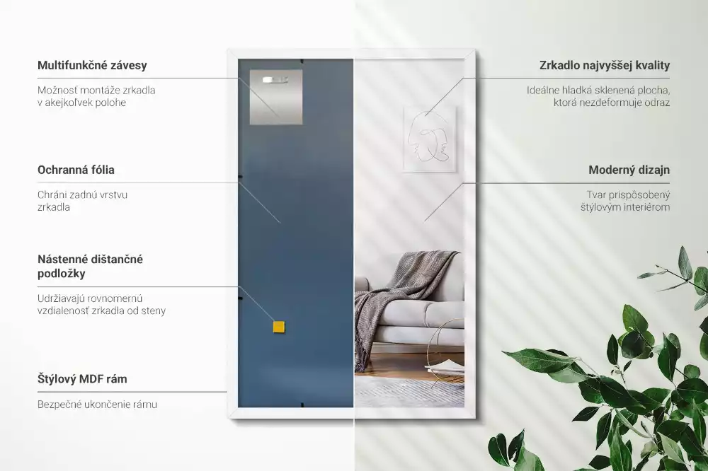Oglindă dreptunghiulară decorativă cu ramă albă