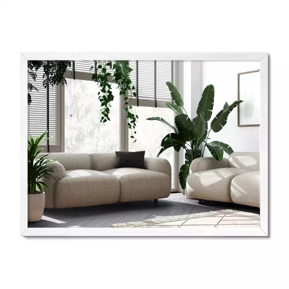 Oglindă dreptunghiulară decorativă cu ramă albă