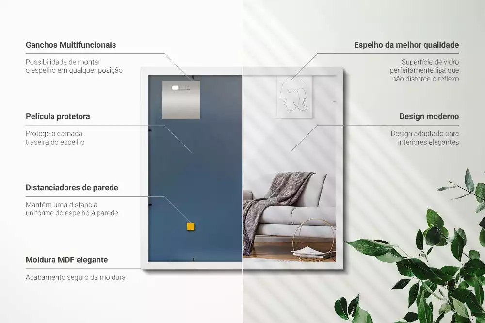 Oglindă dreptunghiulară decorativă cu ramă albă