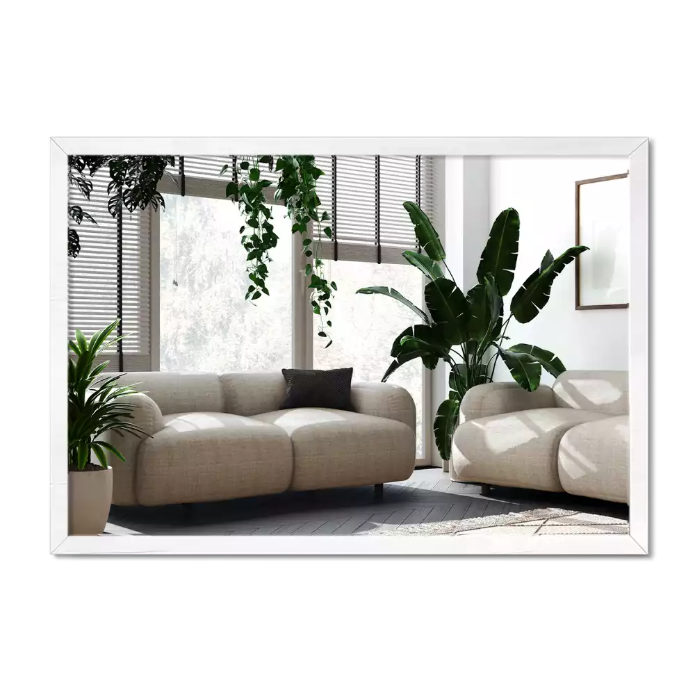 Oglindă dreptunghiulară decorativă cu ramă albă