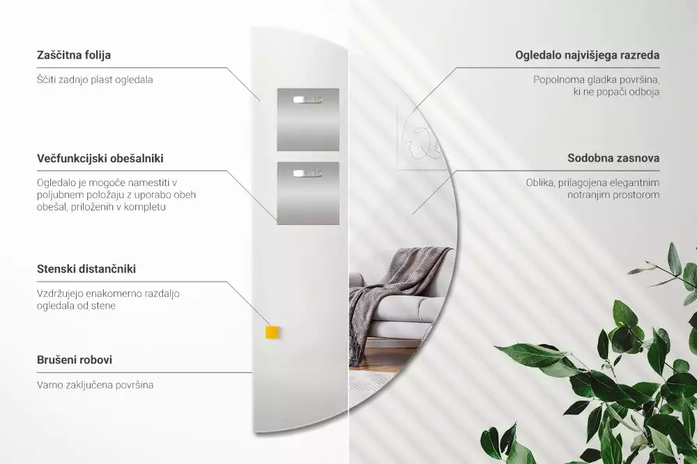 Oglindă semicerc atârnat fără ramă