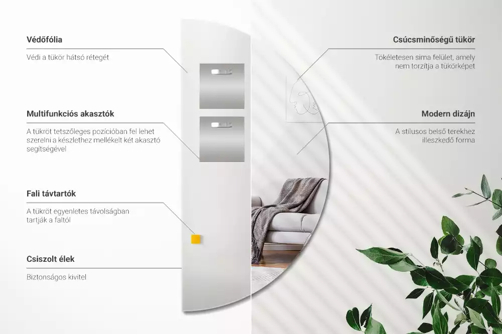 Oglindă semicerc atârnat fără ramă