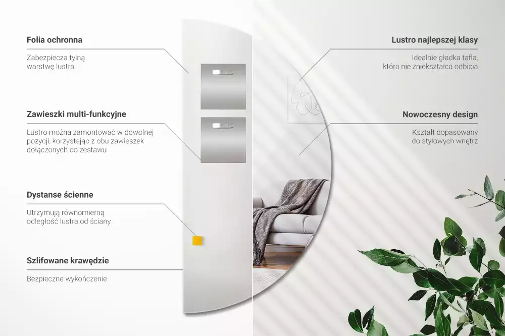 Oglindă semicerc atârnat fără ramă