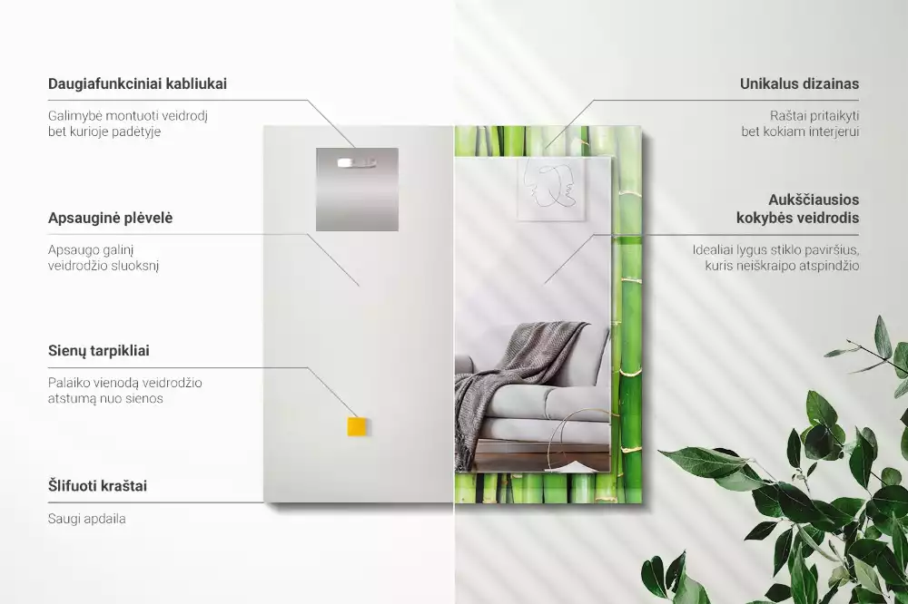 Decorațiuni de perete cu oglinzi Tulpini verzi de bambus