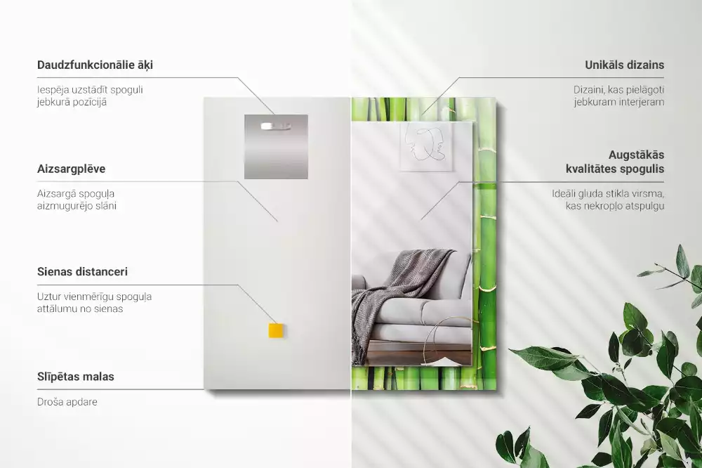 Decorațiuni de perete cu oglinzi Tulpini verzi de bambus