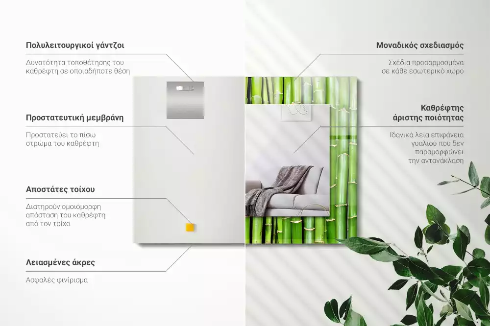 Decorațiuni de perete cu oglinzi Tulpini verzi de bambus