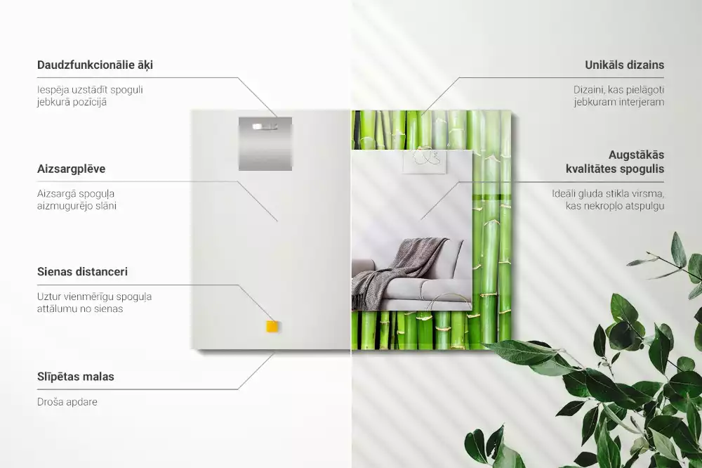 Decorațiuni de perete cu oglinzi Tulpini verzi de bambus