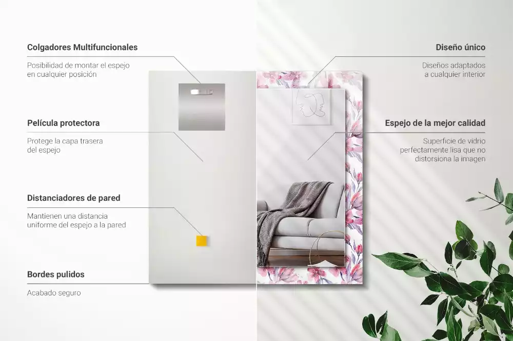 Decorațiuni perete cu oglindă Flori acuarelă model