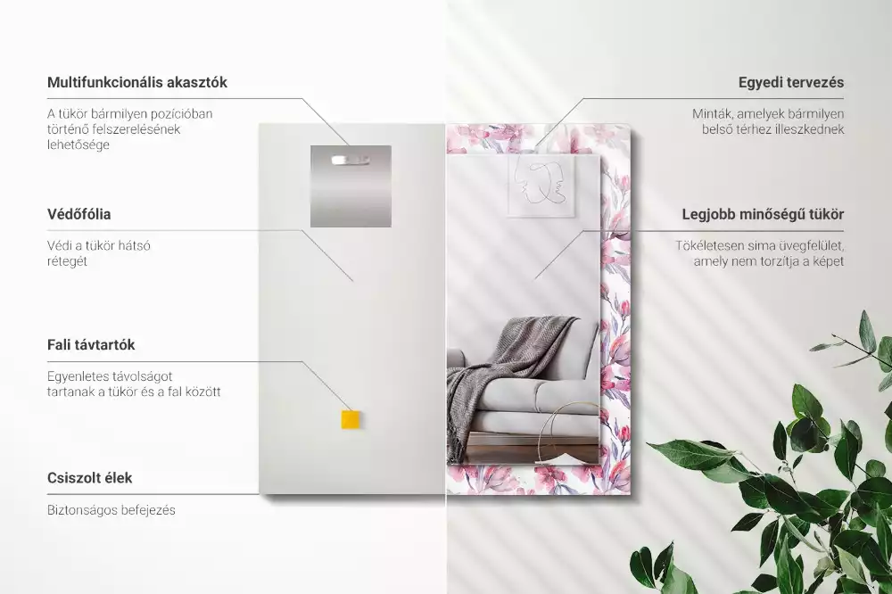 Decorațiuni perete cu oglindă Flori acuarelă model