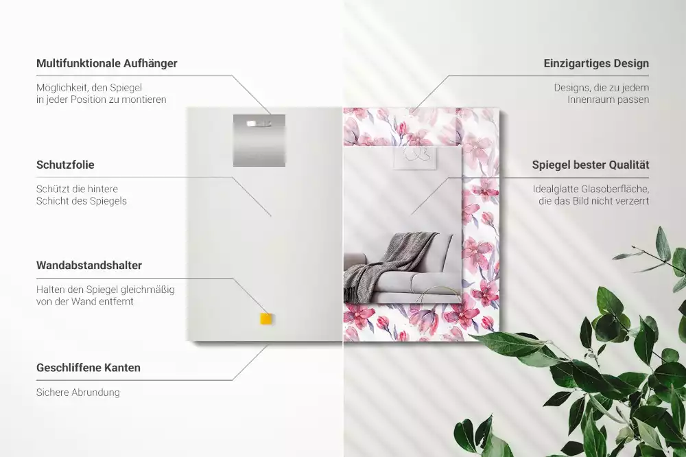 Decorațiuni perete cu oglindă Flori acuarelă model