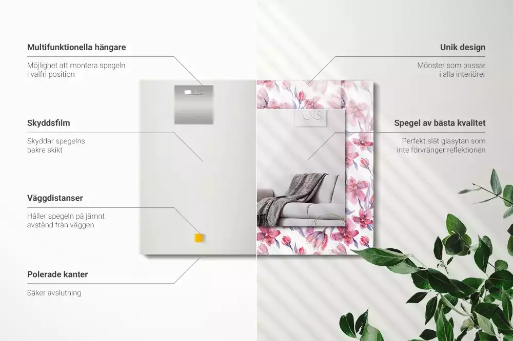 Decorațiuni perete cu oglindă Flori acuarelă model