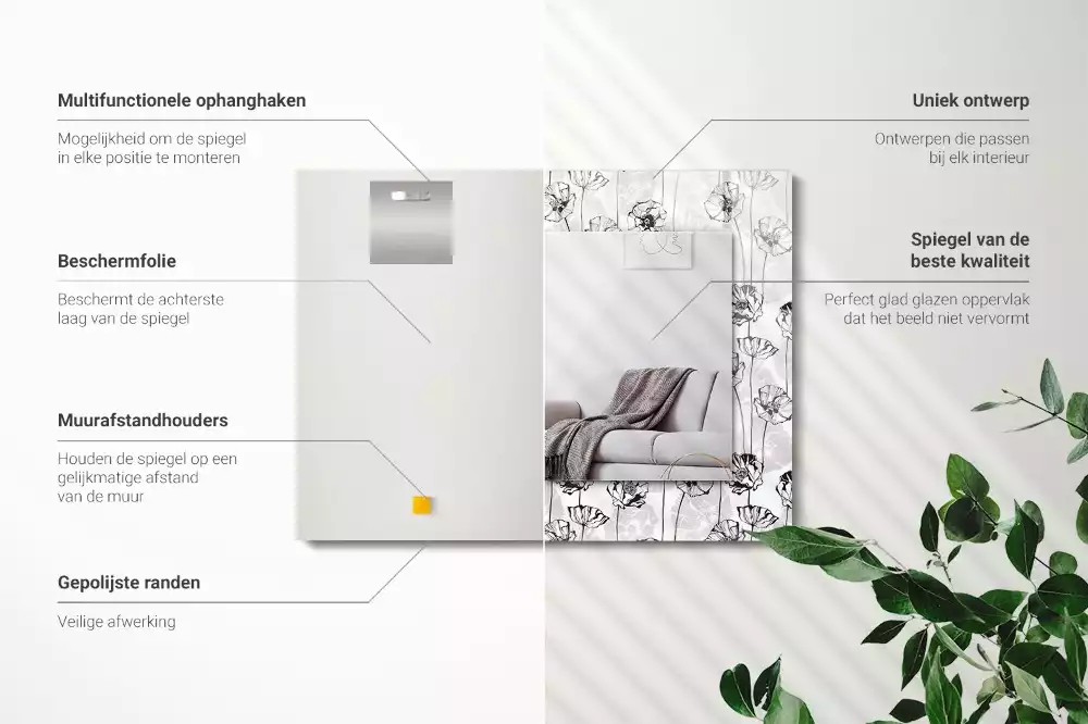 Oglindă imprimată Model floral monocromatic