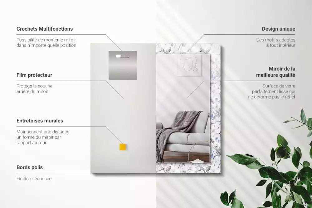 Decorațiuni perete cu oglindă Flori și frunze