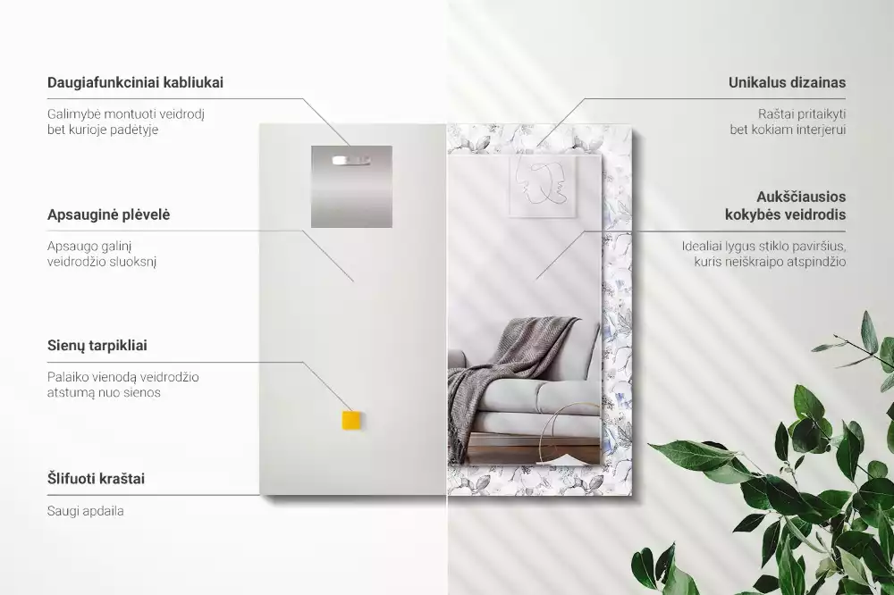 Decorațiuni perete cu oglindă Flori și frunze