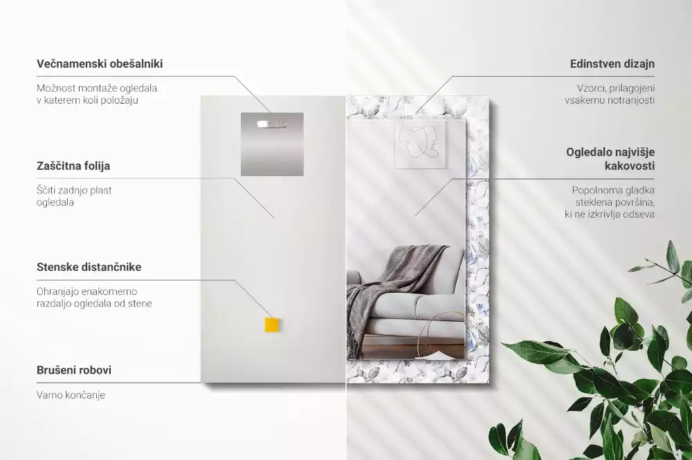 Decorațiuni perete cu oglindă Flori și frunze