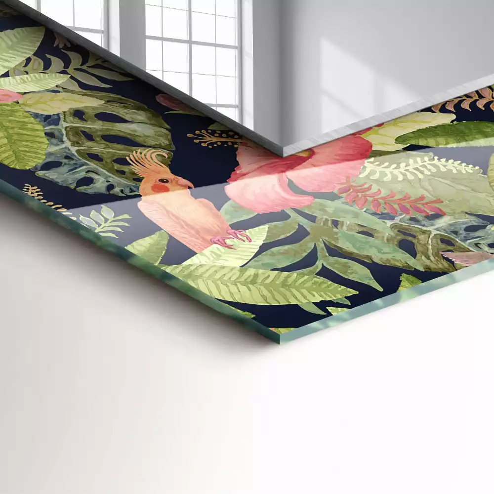 Oglindă imprimată Flori și păsări