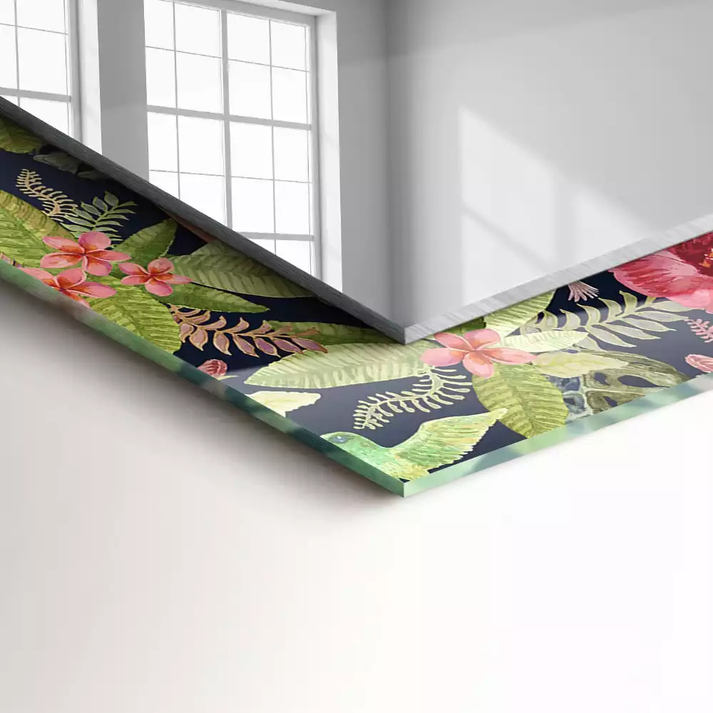 Oglindă imprimată Flori și păsări