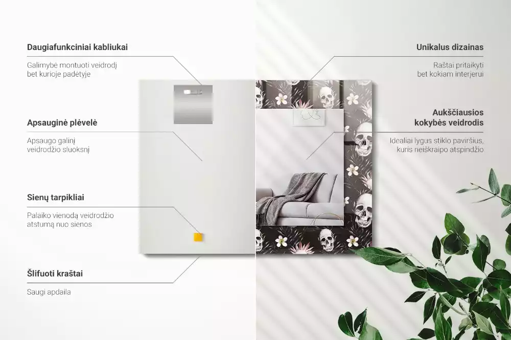 Decorațiuni de perete cu oglinzi Cranii și flori