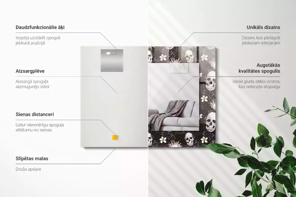 Decorațiuni de perete cu oglinzi Cranii și flori